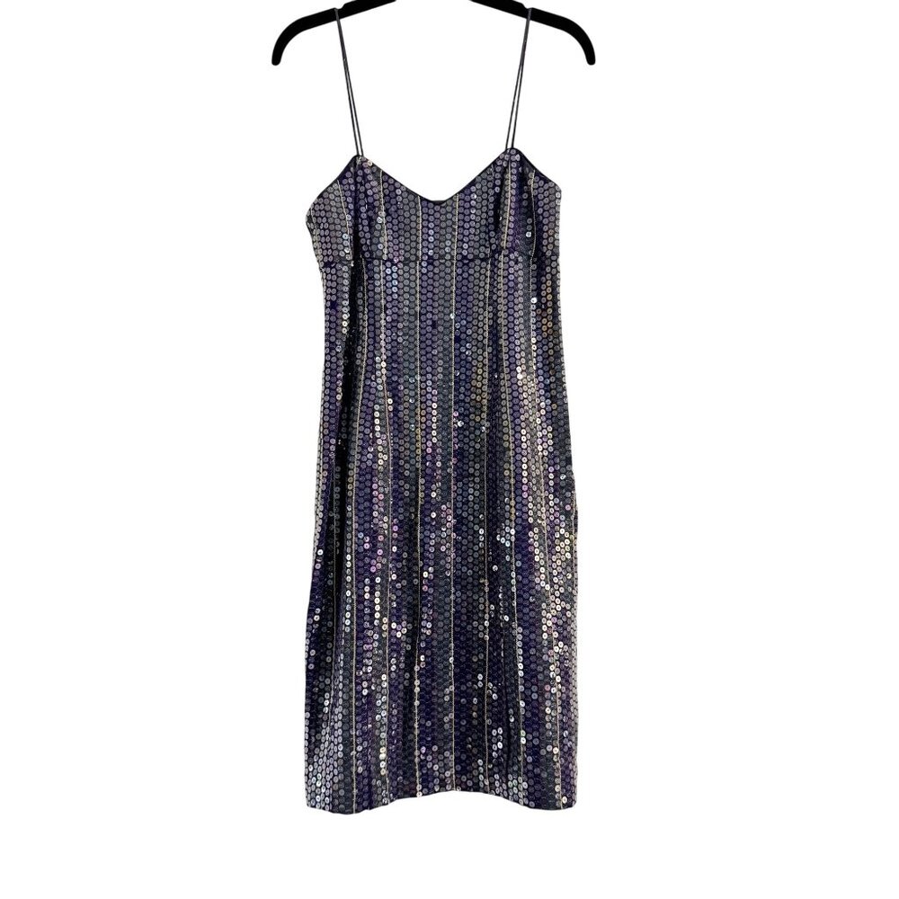 Vintage Criscione Womens Striped Sequins Sleeveless Sweetheart Top Mini Dress S